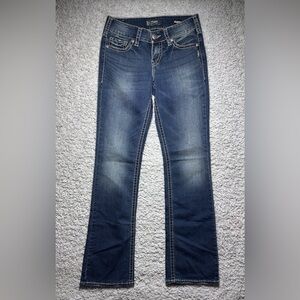 Silver Jeans Womens 28 Suki Super Stretch Slim Boot Cut Mid Rise Dark Big Stitch